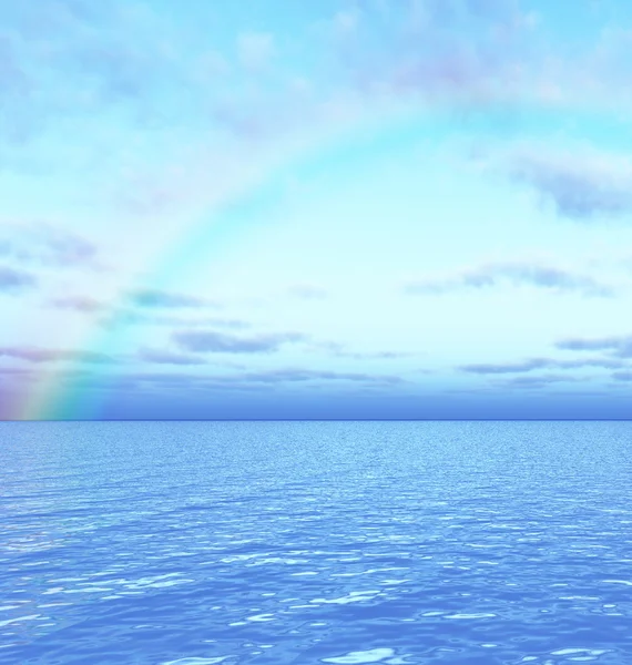 Beautiful seascape with rainbow — Stock Photo, Image