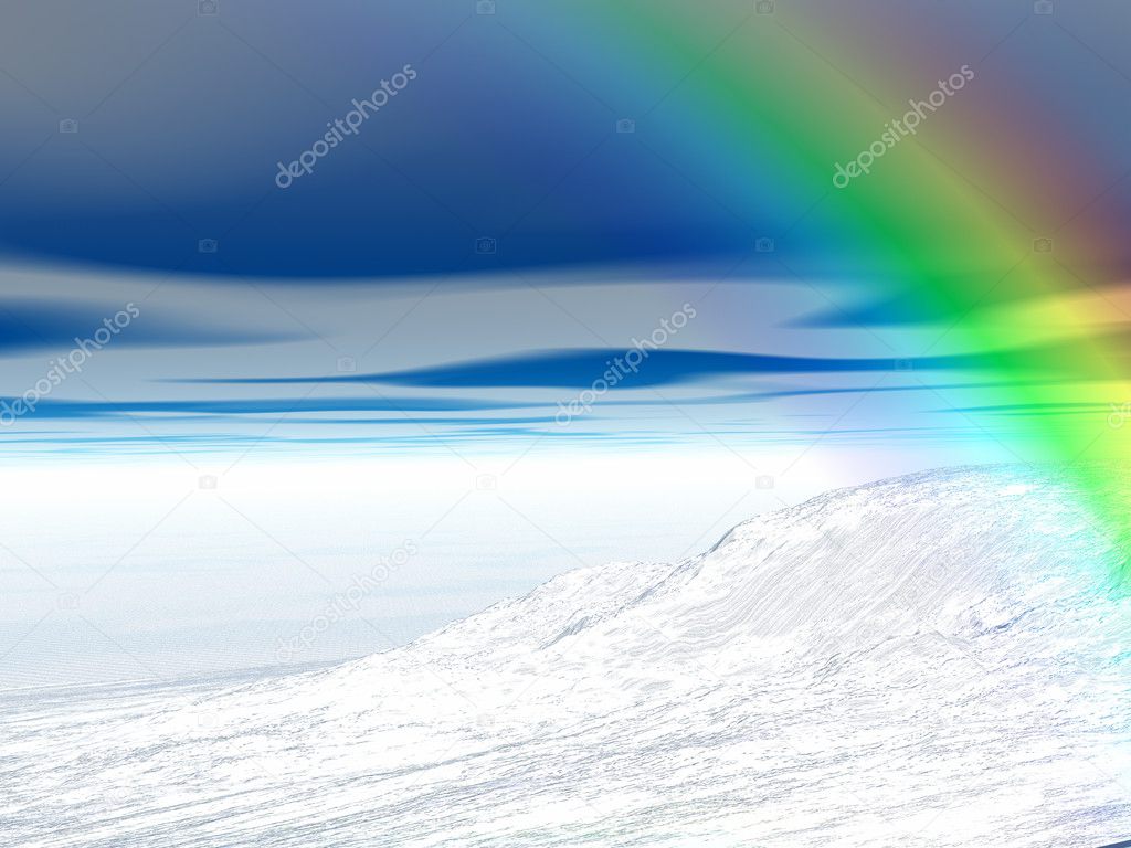 Winter landscape with rainbow