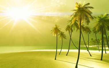 Beautiful island in the god rays clipart