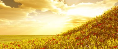 Wheat field with flowers clipart