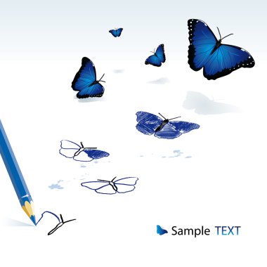 The pencil drawing blue butterflies clipart