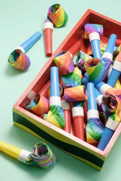 Box of Party Blowers — Stock Photo, Image