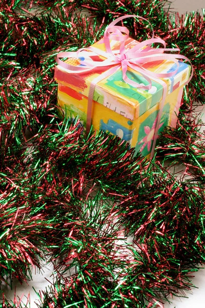 Gift Box and Tinsel — Stock Photo, Image
