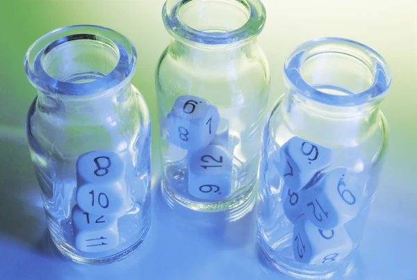 Bottles with Dice — Stock Photo, Image