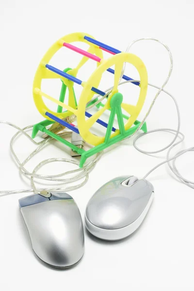 コンピューターのマウスとペットの練習の車輪 — ストック写真