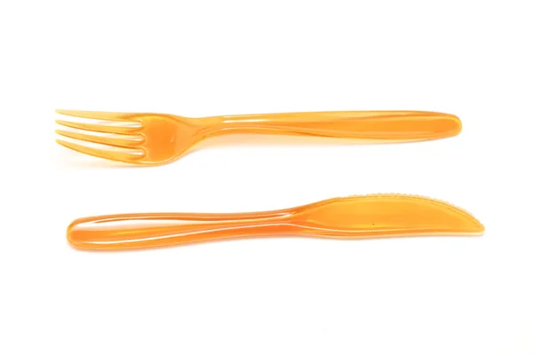 Cuchillo y tenedor de plástico — Foto de Stock
