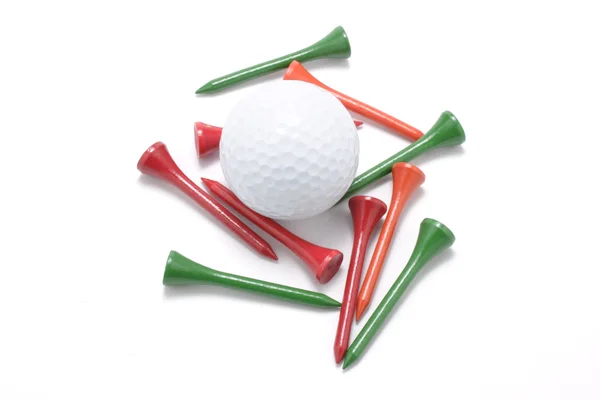 Bola de golfe e golfe Tees — Fotografia de Stock