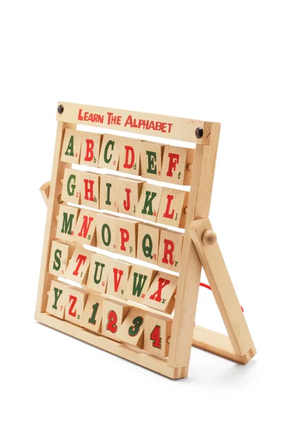 Blocos de alfabeto com cremalheira de madeira — Fotografia de Stock