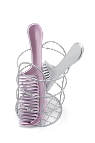 Hairbrushes in Holder — Stock Photo, Image