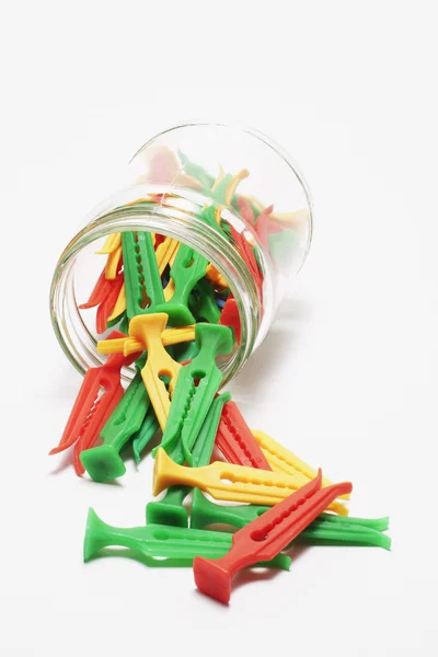 Clothes Pegs in glass Jar — Stock Photo, Image