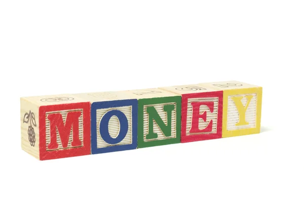 Алфавитные блоки - Деньги — стоковое фото
