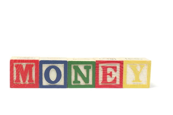 Алфавитные блоки - Деньги — стоковое фото