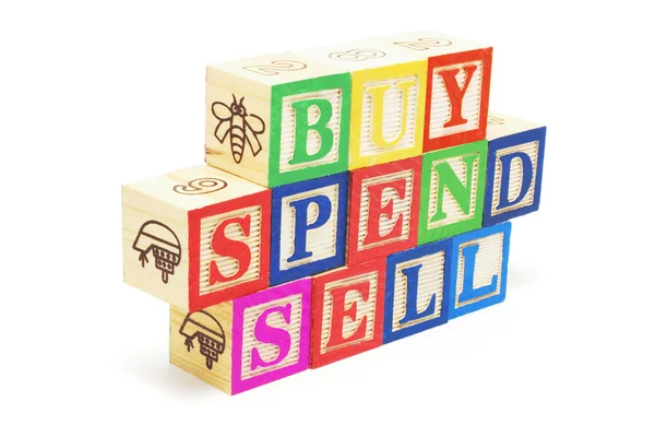 Buchstabenblöcke - kaufen, ausgeben, verkaufen — Stockfoto