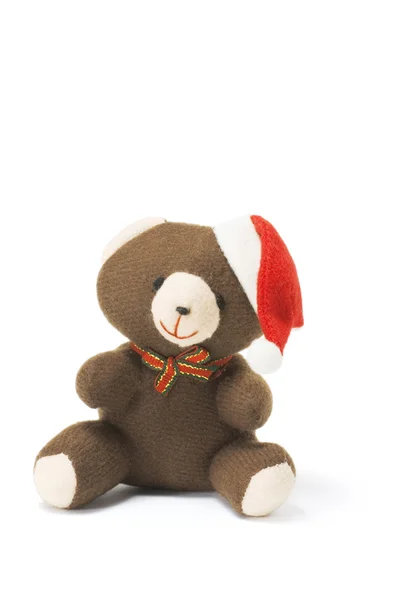 Urso de pelúcia com chapéu de Papai Noel — Fotografia de Stock