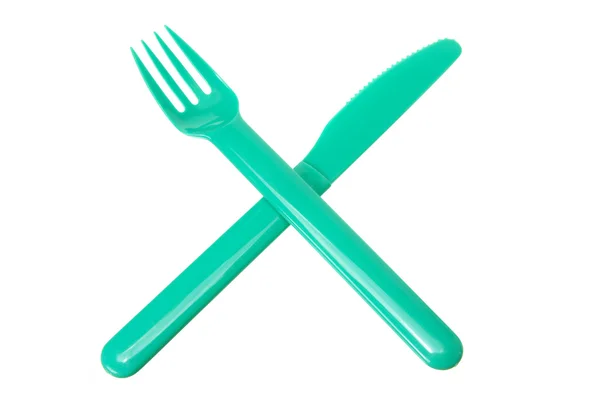 Plast gaffel och kniv — Stockfoto
