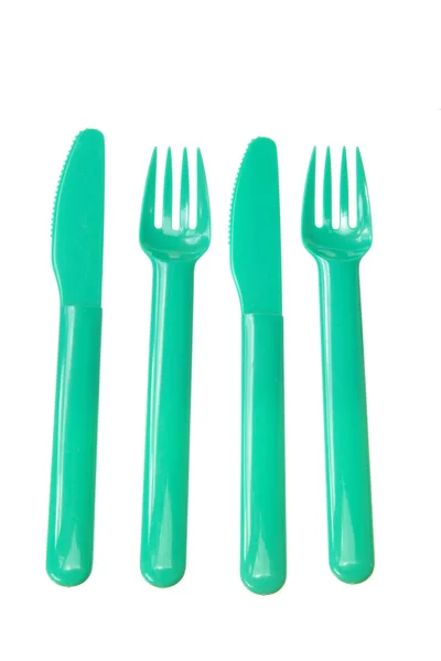 Fourchette et couteau en plastique — Photo