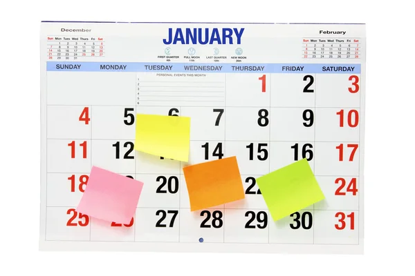 Kalender mit Notizpapieren — Stockfoto