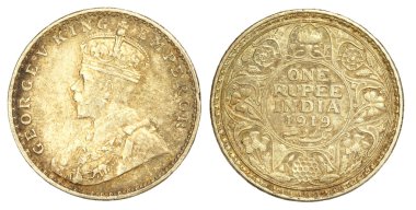 Old Indian One Rupee Coin of 1919 clipart