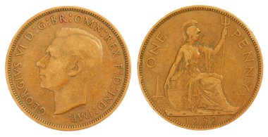 Old Coin of One Penny of 1939 clipart