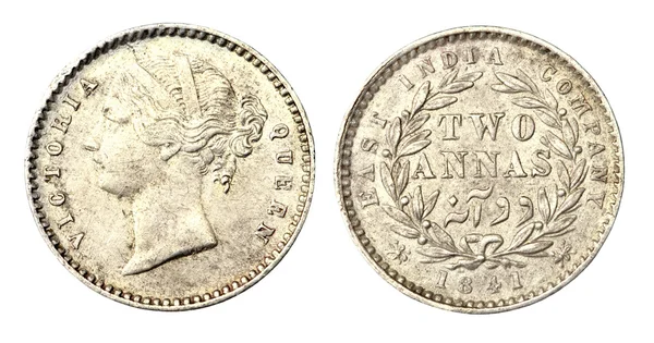 Régi indiai két anas érme, 1841-ben — Stock Fotó