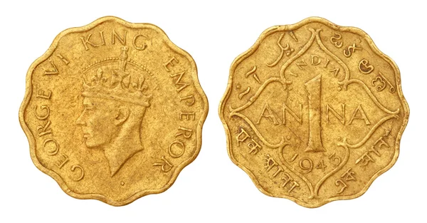 Старая индийская монета Ана 1943 года — стоковое фото