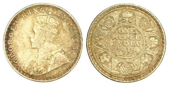 Moeda indiana velha de uma rupia de 1919 — Fotografia de Stock
