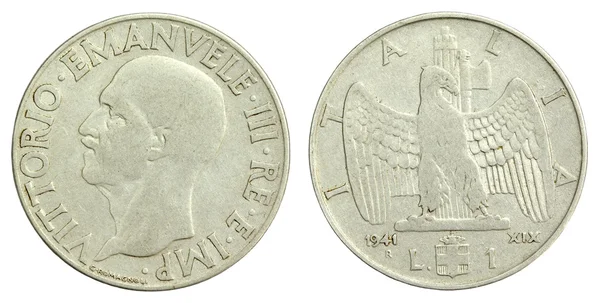 Moeda italiana velha de uma lira de 1941 — Fotografia de Stock