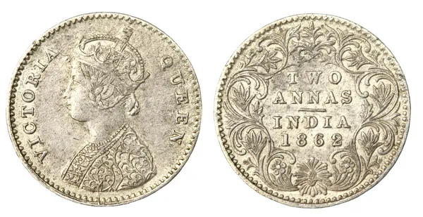 Régi indiai két anas érme-1862 — Stock Fotó