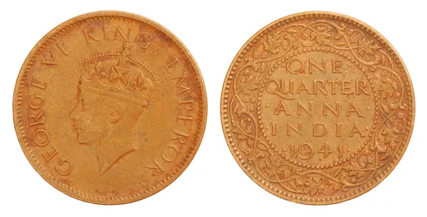 Old Indian One Quarter Anna Coin of 1941 — Stock Photo, Image