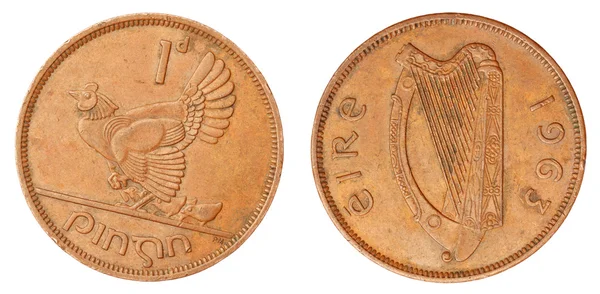 Oud-Iers munt van kip cent 1d van 1963 — Stockfoto