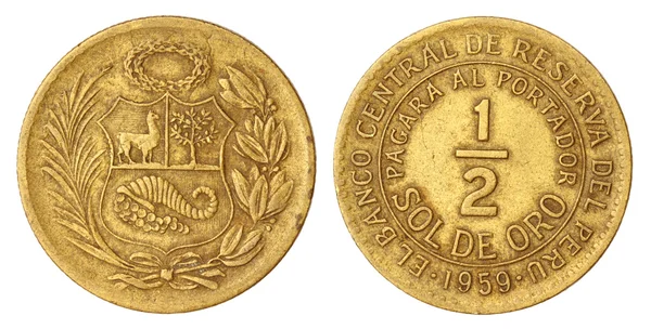 Vecchia metà peruviana VENDUTA ORO Moneta del 1959 — Foto Stock