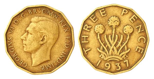 Eski üç peni bozuk para, 1939 — Stok fotoğraf