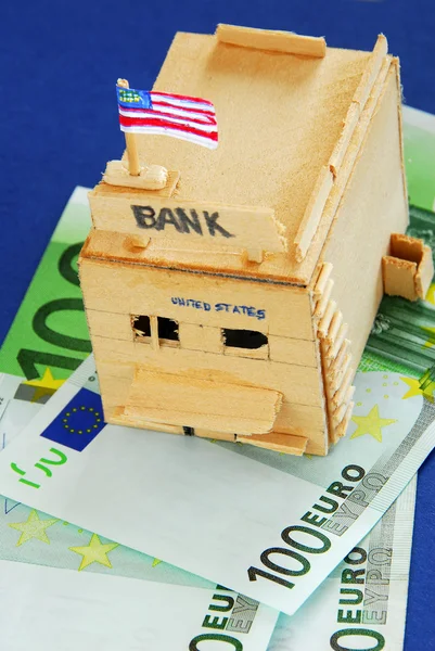 Wooden model of bank — Stock Photo, Image