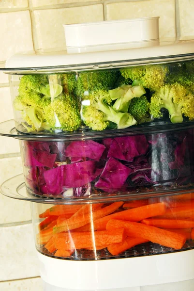 stock image Colorful vegetables in steamer