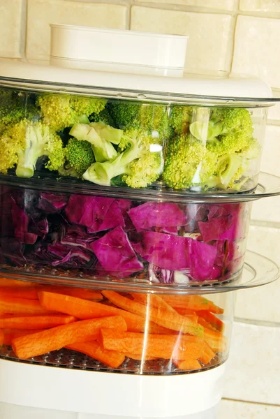 stock image Colorful vegetables in steamer