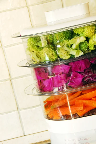 stock image Colorful vegetables in steamer