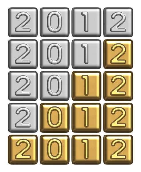 Nový rok 2012 nápis stříbrných a zlatých prutů — Stock fotografie