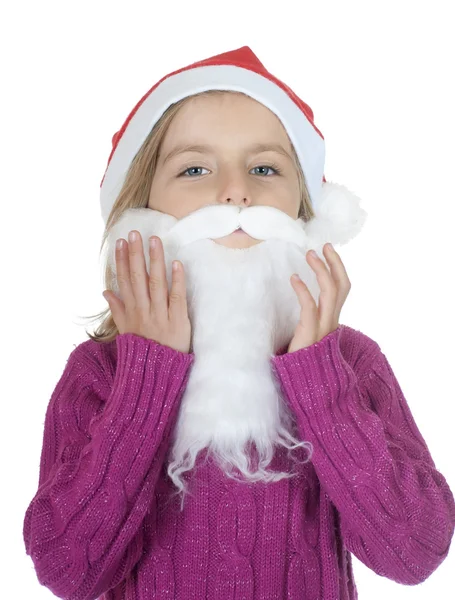 Bambina con cappello e barba da Babbo Natale — Foto Stock