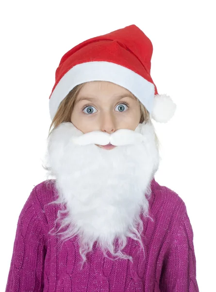 Petite fille avec chapeau de Père Noël et barbe — Photo