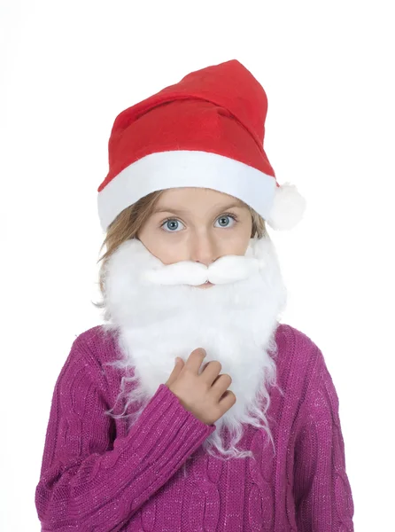 Маленька дівчинка з капелюхом Санти і бородою — стокове фото
