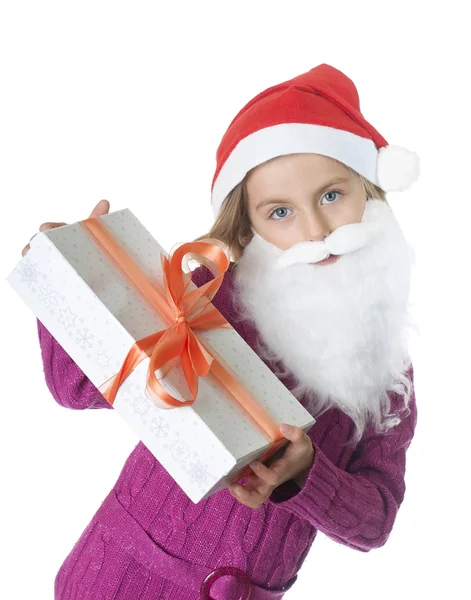 크리스마스 선물을 가지고 있는 소녀 — 스톡 사진