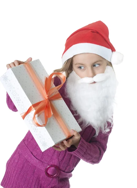 Κοριτσάκι με Χριστουγεννιάτικο δώρο — Φωτογραφία Αρχείου