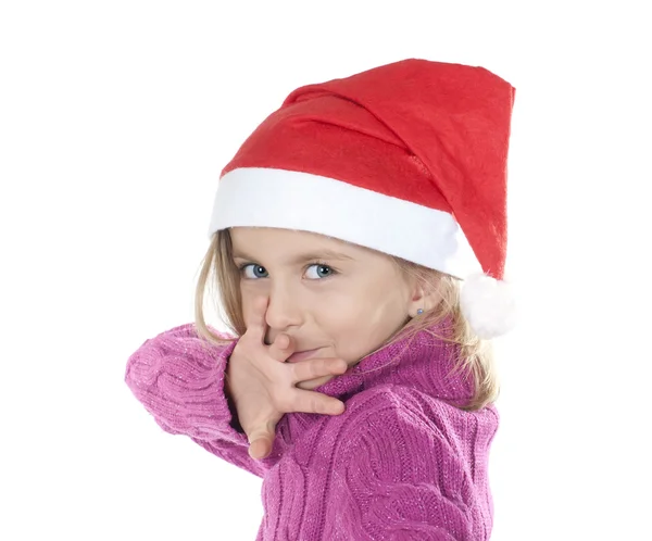 Petite fille avec chapeau de Père Noël — Photo