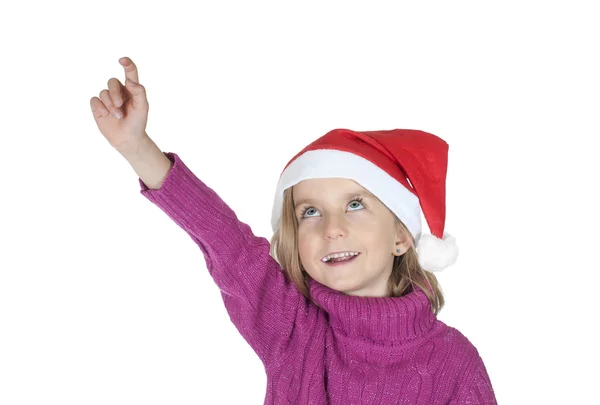 Petite fille avec chapeau de Père Noël — Photo