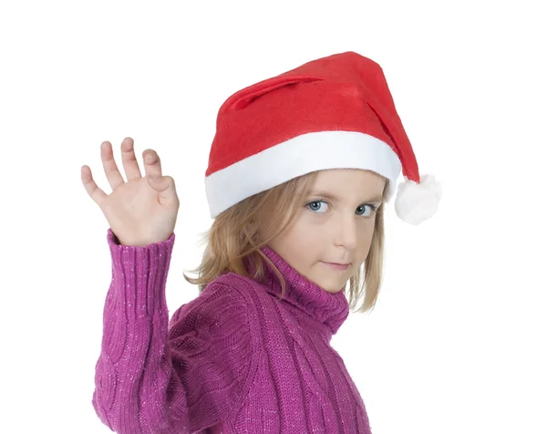 Petite fille avec chapeau de Père Noël — Photo