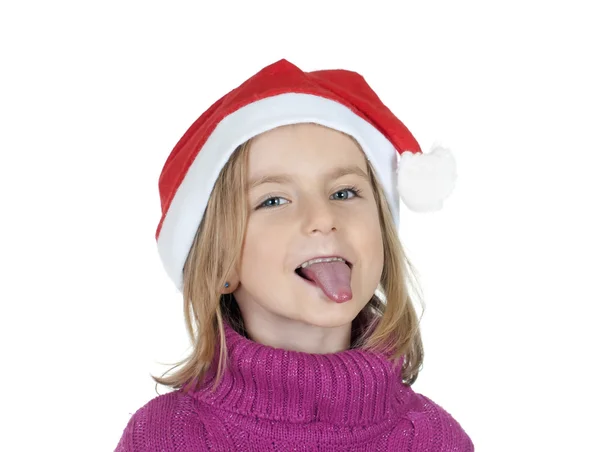 Noel Baba şapkası ile küçük kız — Stok fotoğraf