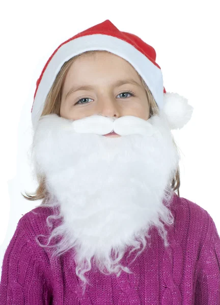 Bambina con cappello e barba da Babbo Natale — Foto Stock