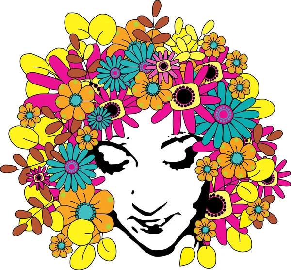 Belle fille avec des fleurs dans les cheveux — Image vectorielle