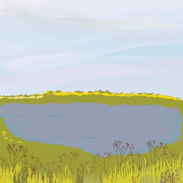 Paysage automnal avec lac — Image vectorielle