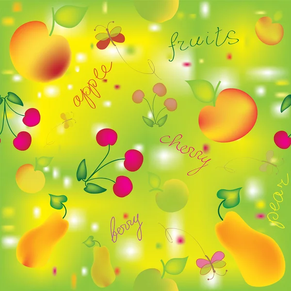 无缝炫彩花纹与水果 — 图库矢量图片